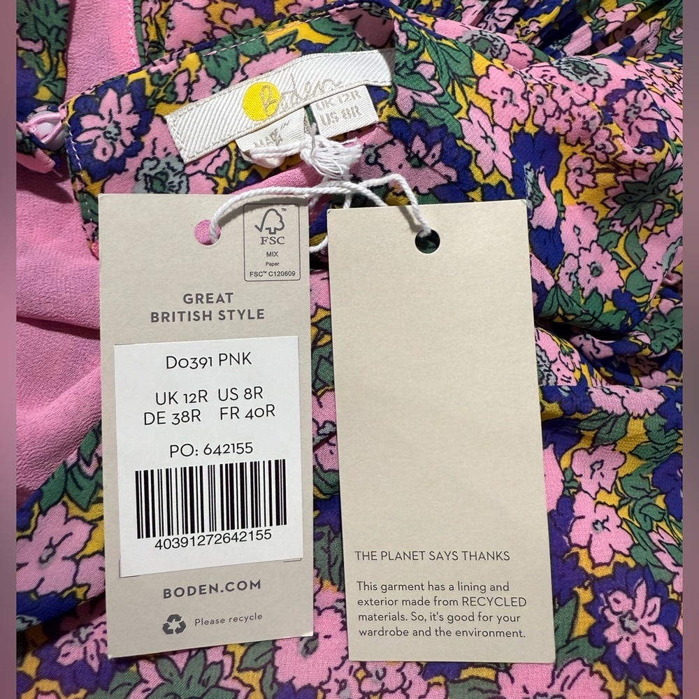 NWT Boden Plisse Pink Floral Ruffle Mini Dress Sz 8 - Picture 15 of 16